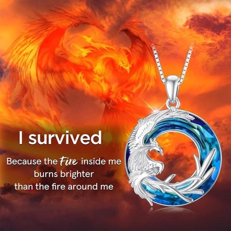 For Self - I Survived Because The Fire Inside Me Burns Brighter Than The Fire Around Me Colorful Crystal Phoenix Necklace